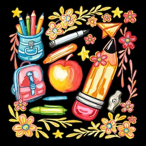 Floral Teacher Pencil Png, Coquette Teacher Back To School Png, 1st Day Of School Png, Boho Floral Teacher, School Girl Png