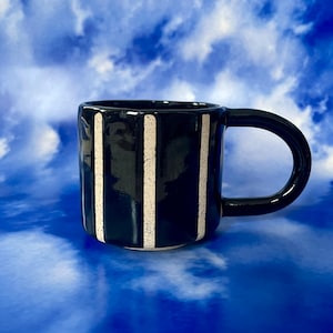 Handmade Ceramic Striped Mug - handmade mug, office mug, tea mug, coffee lovers mug, stoneware mug, stripe mug
