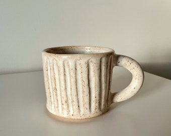 Carved Stripe Ceramic Mug - handmade mug, aesthetic mug, office mug, tea mug, coffee lovers mug,  stoneware mug
