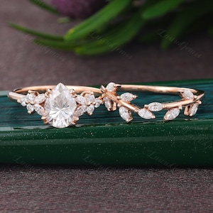 Vintage Moissanite Verlobungsring Verlobungsring Rosegold Rose Gold Cluster Marquise Diamant Brautring Set Jahrestag Versprechen Ringset