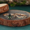 Oval Cut Green Sapphire Engagement ring set Vintage Rose Gold Wedding ring Pear sapphire marriage ring Marquise Bridal Sapphire ring set