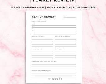 Yearly Review, Yearly Reflection, Yearly Goals Review, A4/A5/Letter/Half/Classic Happy Planner, Printable Template, Instant Download PDF