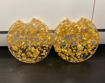 Gold Flake resin car coasters set of 2