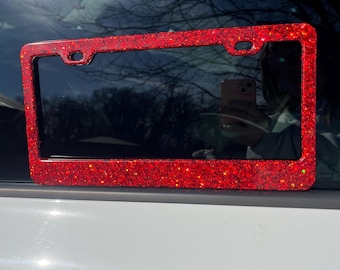 Bright Cherry Red Chunky Holographic glitter resin license plate set of 2