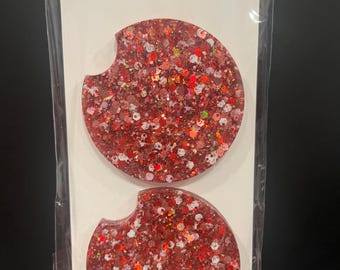 Valentina Red and White Holographic Resin car coasters set of 2