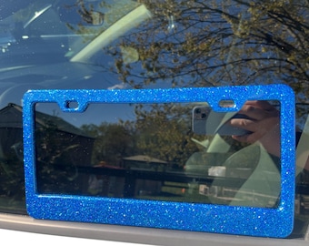 Royal blue sparkly resin glitter license plate frame set of 2