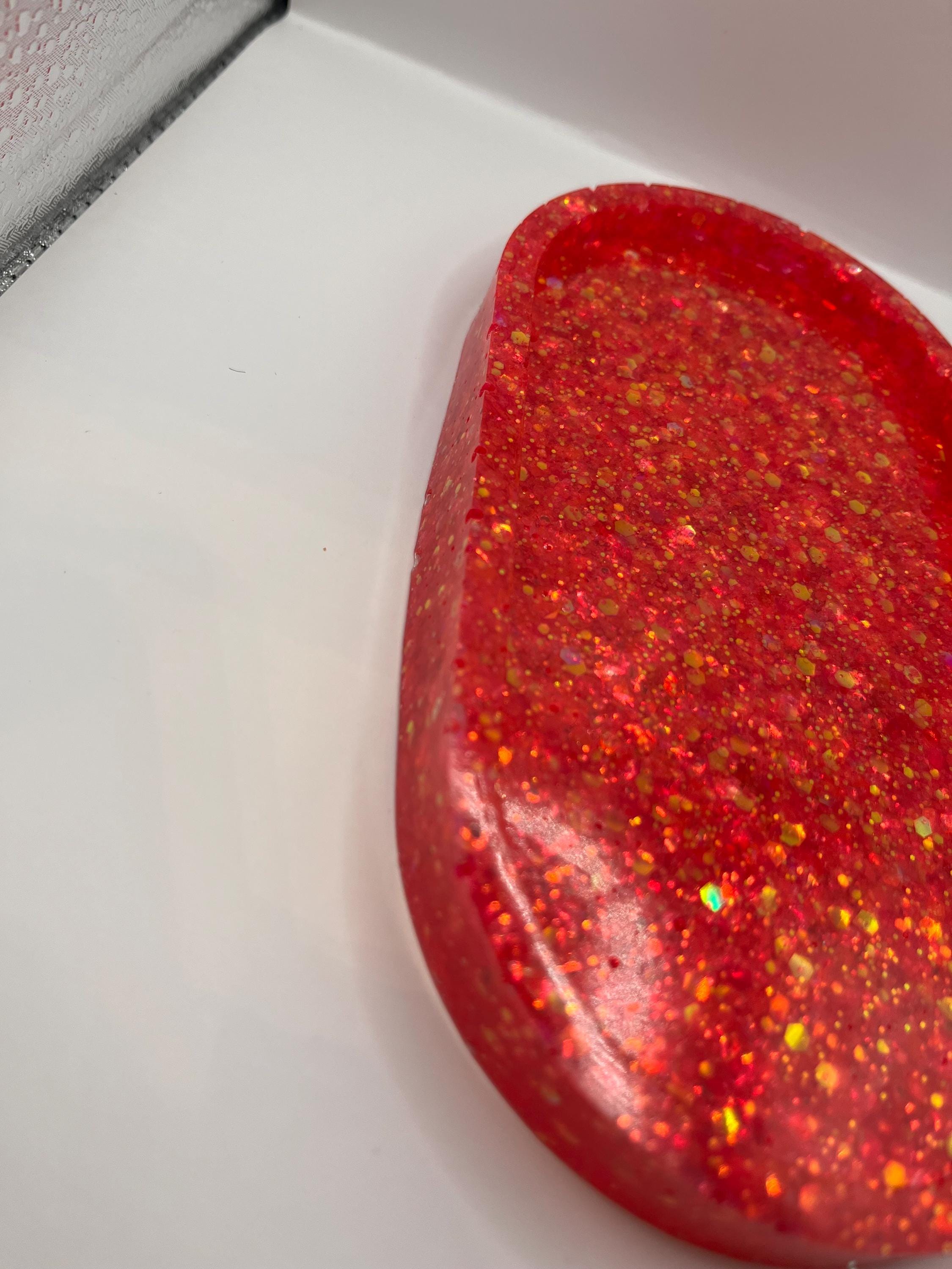 Bright Cherry Red Glitter Resin Trinket / Jewelry Tray - Etsy