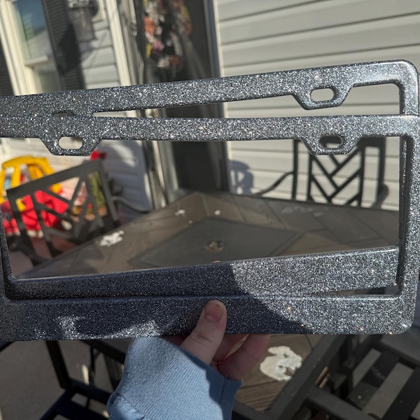 Midnight Silver  Glitter Resin License Plate Frames