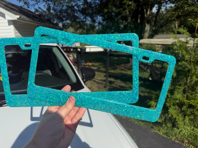 Icy Blue Chunky Glitter Resin License Plate Frame Set of 2 - Etsy