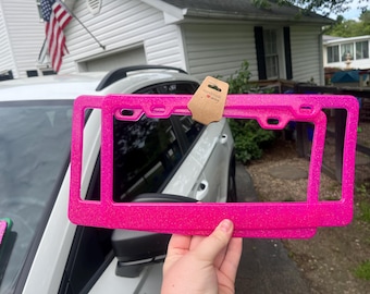 Bubblegum Pink glitter resin license plate frames