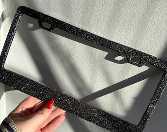Midnight black and silver glitter resin license plate frame