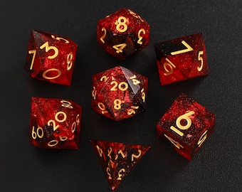Volledige set rode DND-dobbelstenenset, vuurrode scherpe rand D&D dobbelstenen volledige set, Dungeons and Dragons polyhedral RPG D6, D20 dobbelstenen