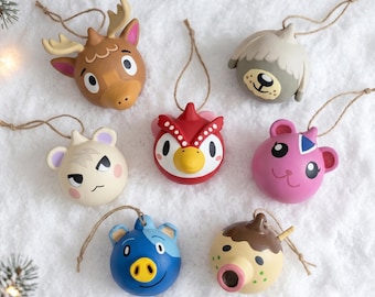 Custom Animal Crossing Christmas Baubles - ceramic villager ornaments/balls/decorations hand made to order