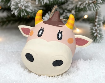 Cow Villagers - Custom Animal Crossing Ceramic Christmas Ornament – hand made to order villager bauble