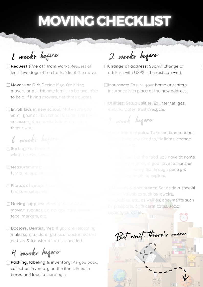 Moving Checklist Etsy