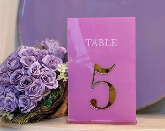 Números de mesa fucsia - Decoración de mesa acrílica rosa púrpura para boda