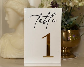 Elegant wedding table numbers 1-50 with golden detail. 3D table number. Chic wedding planning. Glam wedding decor