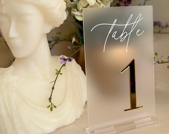 Table numbers for weddings - 3D Frosted acrylic table number with chic gold element