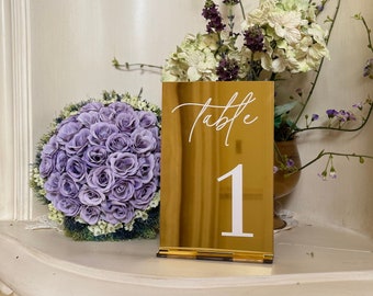 Wedding Planning - Table signs - Golden Table numbers - Acrylic with stand