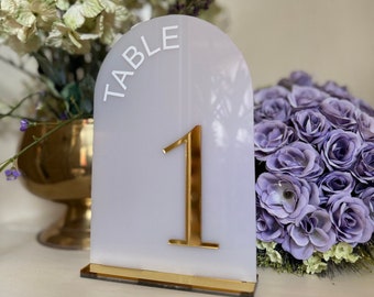 Frosted Arch Acrylic Table Numbers with stand- ANY one NUMBER!