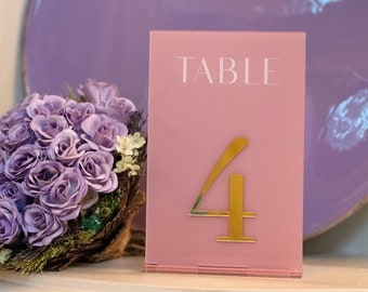 Table Numbers Acrylic Pink mirrored - WeddingMirrored-black acrylic Table Numbers with stand - Wedding Table Decor Minimalist pink and gold