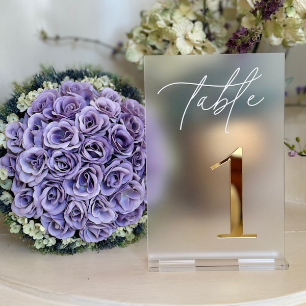 Frosted Acrylic Table Numbers with stand - Wedding Table Decor -  Frosted Acrylic Sign - Wedding Signage - Transparent Table Numbers