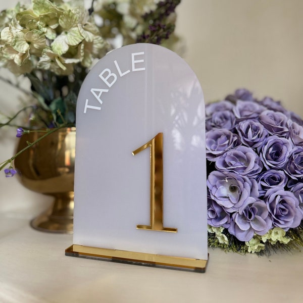 Frosted Arch Acrylic Table Numbers with stand- ANY one NUMBER!