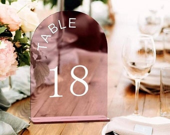 Frosted Arch Acrylic Table Numbers with stand- Wedding Table Decor -  Frosted Acrylic Sign - Wedding Signage - Gold Table Numbers