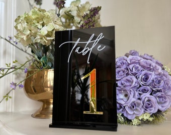 Classic black acrylic Table Numbers with stand for Wedding