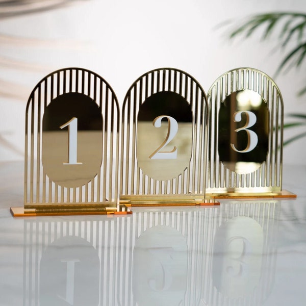 Golden Arch Acrylic Table Numbers with stand - For glam-style party table decor