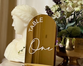 Golden Table number with stand for weddings and events - Acrylic Table numbers