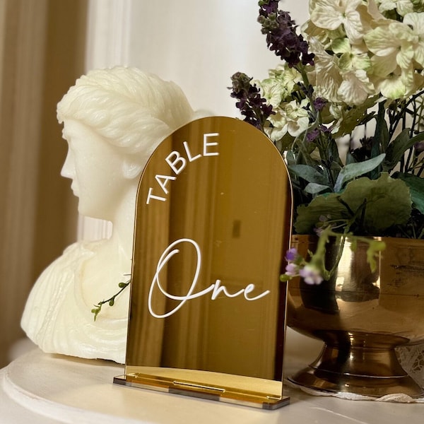 Golden Table number with stand for weddings and events - Acrylic Table numbers