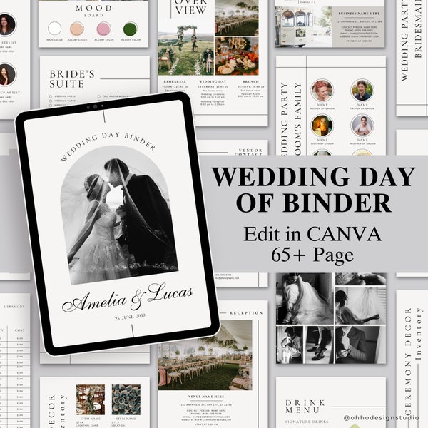 Bruiloft dag binder sjabloon, bewerkbare sjabloon, Wedding Planner, checklist, afdrukbare, minimalistische bruiloft, bruid partij, trouwdag schema