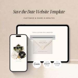 Ivory Save the Date Website Template Editable Canva Mailbox Digital Wedding Invitation with Guest Address Form