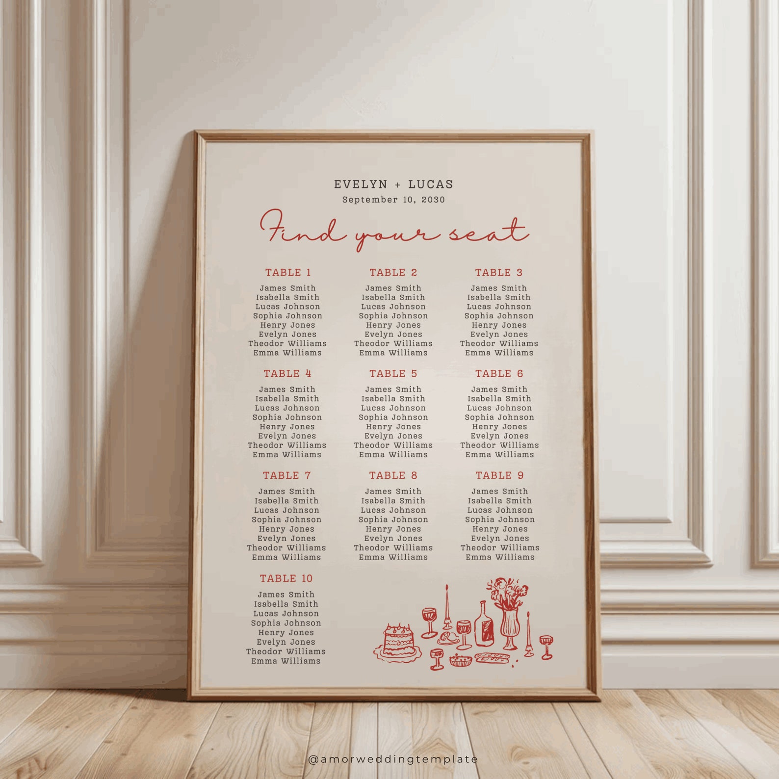 Handwritten Seating Chart Vintage Template Seating Plan Wedding Table ...