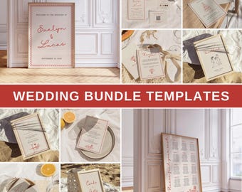 Hand Drawn Wedding Bundle Template Modern Wedding Stationary Whimsical Wedding Reception Bundle Editable Quirky Wedding Day Bundle Printable