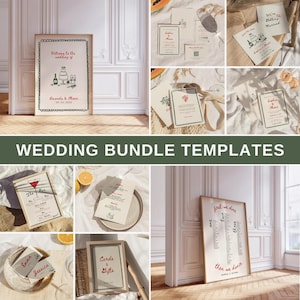 Handgezeichnete Hochzeits-Bundle-Vorlage Handgeschriebene Hochzeit Stationäres Bundle Gedrucktes Skurriles Hochzeits-Bundle Bearbeitbares Einzigartiges Modernes Hochzeits-Set