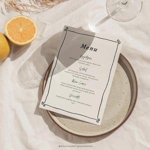 Editable Wedding Menu Card Template Reception Menu For Wedding Printable Rehearsal Dinner Menu Cards Whimsical Menu Wedding Customized Menu