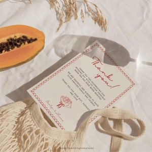 Plantilla de tarjeta de agradecimiento de boda caprichosa, papelería de boda dibujada a mano, tarjetas de agradecimiento de boda, notas de boda impresas y manuscritas