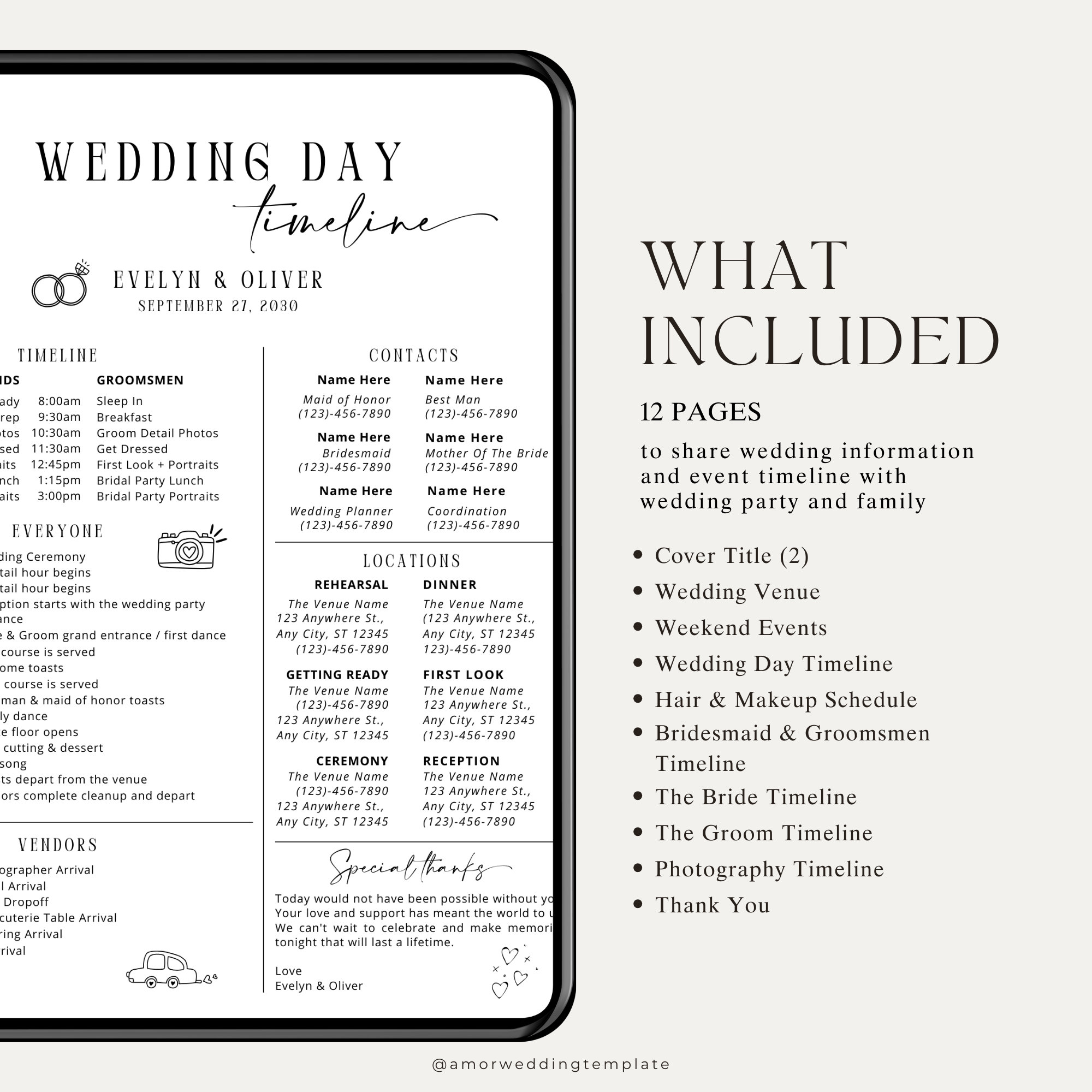 Day of Wedding Timeline Template Wedding Organizer Printable Binder
