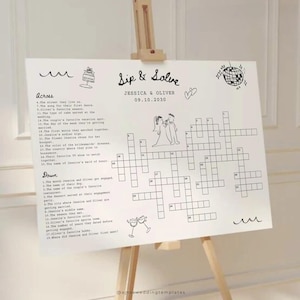 Benutzerdefiniertes Hochzeits-Kreuzworträtsel: Handgezeichnetes Sip und Solve-Spiel bearbeitbare Canva (druckbare Vorlage)