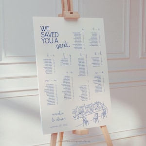 Alphabetischer Sitzplan Blau Hand gezeichnete Hochzeit Sitzplan Zeichen Vorlage Handgeschriebene Sitzordnung für Hochzeitsfest Zeichen