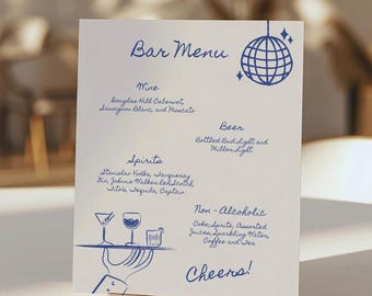 Whimsical Wedding Bar Menu Template: Funky Drinks Sign (Digital Download)