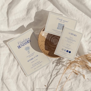 Modelo de convite de casamento vintage Convite de dinheiro antigo com código QR Conjunto de artigos de papelaria de casamento desenhados à mão para impressão Convites de casamento artísticos