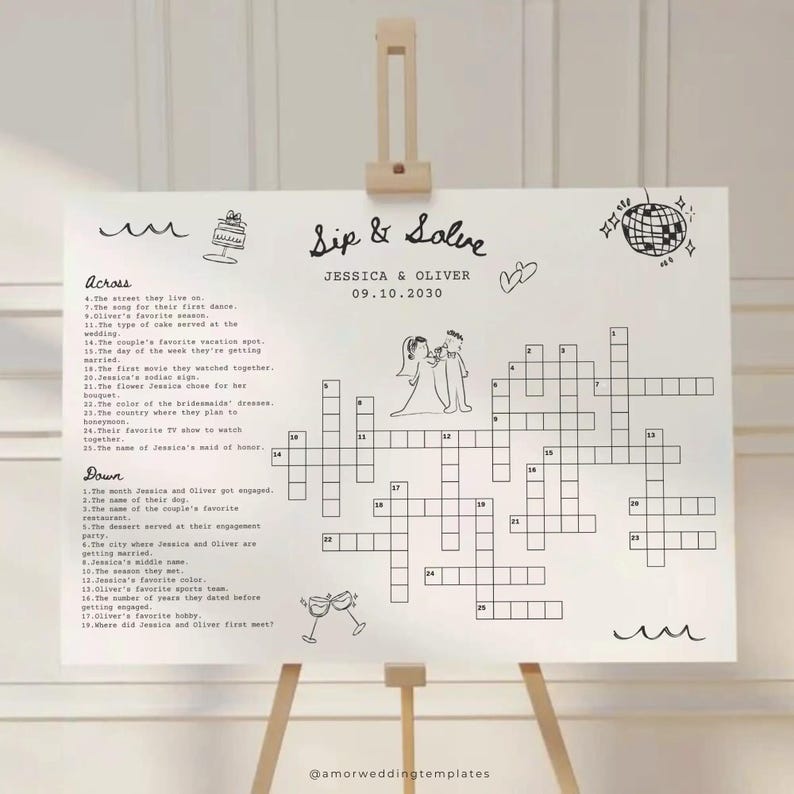 Custom Wedding Crossword Puzzle Template Sip And Solve Puzzle For Wedding Giant