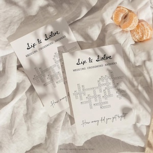May include: Two printable wedding crossword puzzles with the text "Sip & Solve Wedding Crossword Answers" and "How many did you get right?" on a white background.