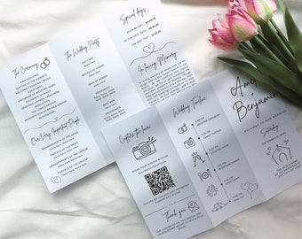 Minimalist Trifold Wedding Program Template: Itinerary & Schedule (Canva Digital Download)