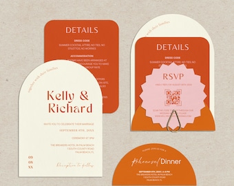 Arch Wedding Invitation Template Set, Minimalist Wedding, RSVP Card, Arch Invitation, Canva Template, Invitation Templates, colorful wedding