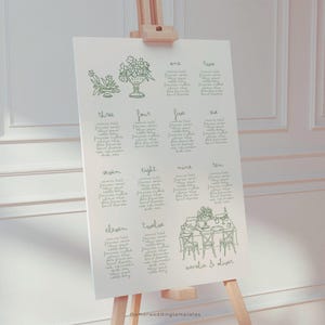 Floral Sitzplan Vorlage Hand gezeichnet Hochzeit Sitzplan Zeichen für Tisch Sitzordnung Benutzerdefiniertes Hochzeit Sitzplan Zeichen bearbeitbar