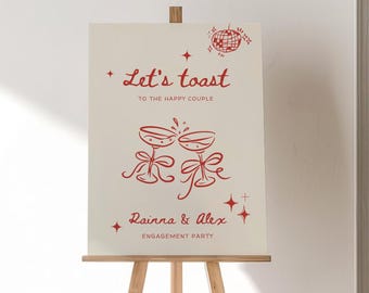 Champagne Engagement Party Welcome Sign: Hand-Drawn Customizable Template